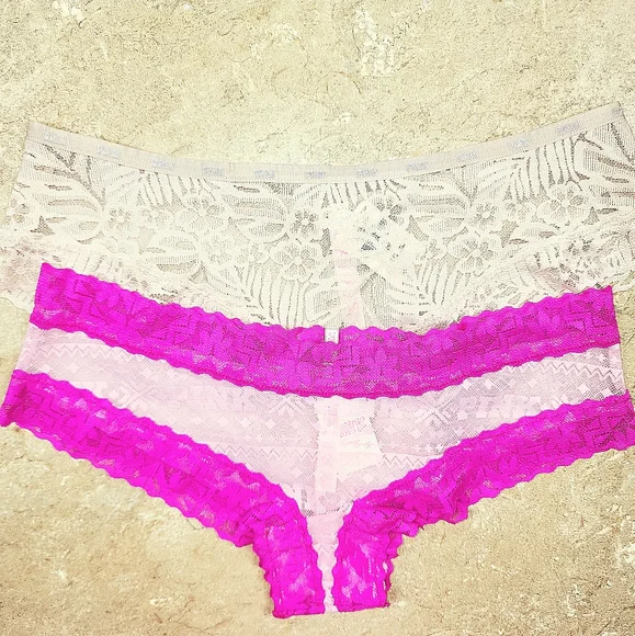 NWT PINK Victoria's Secret Lace and Mesh Cheeky Panties Size Medium - Picture 2 of 5